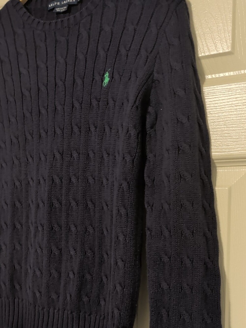 Ralph Lauren Navy Cable Knit Crewneck Sweater Cotton Preppy - Picture 4 of 7